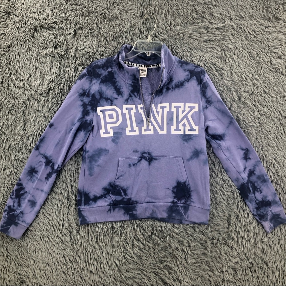Pink Victorias Secret Pullover Womens Medium Tye Dye Purple Quarter Zip